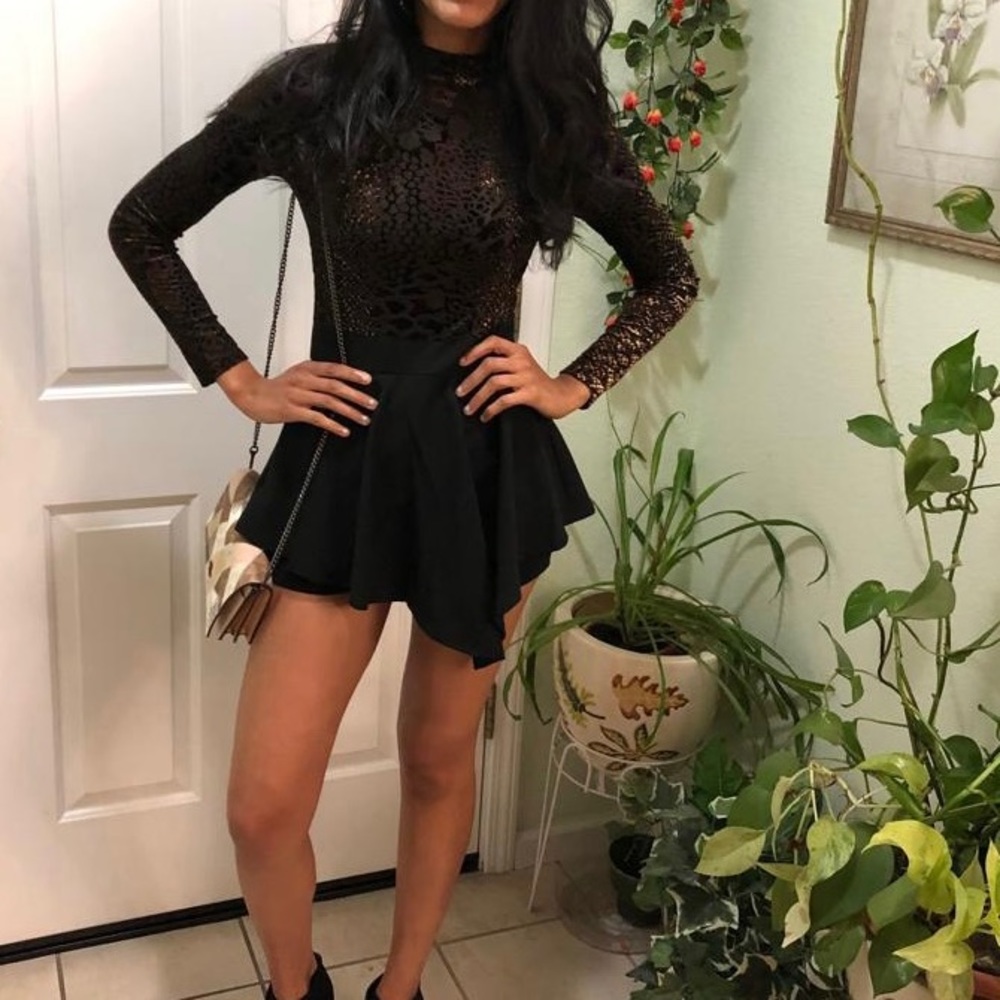 Snake print black romper with brown/tan snake print